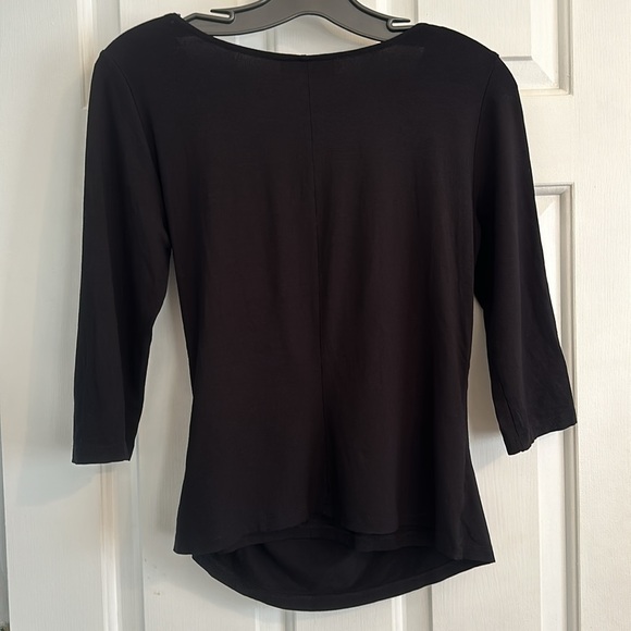 Women’s Diana Slavin Black Faux Wrap 3/4 Sleeve Top, size Small - Picture 5 of 8